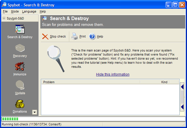 Spybot S&D Scanning Screen